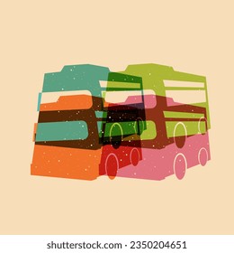 Geometrical bus shape object, Colorful design with risograph print effect. Vector of riso effect for print or your design asset element. Perfect for your design,texture shape or printed. SHOTLISTretro