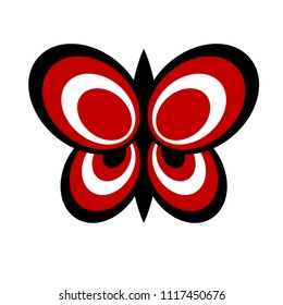 Geometrical butterfly. Black, red, and white elipses.