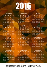 Geometrical calendar of 2016. Simple vector design template