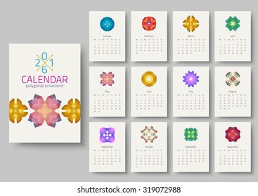 Geometrical calendar of 2016. Vector illustration