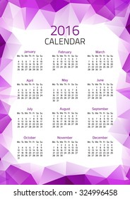 Geometrical calendar of 2016. Vector illustration