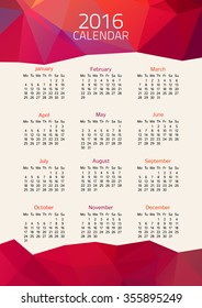 Geometrical calendar of 2016. Vector illustration
