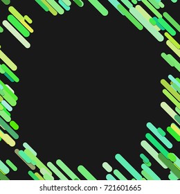 Geometrical chaotic rounded diagonal stripe background pattern - vector design from green lines on black background
