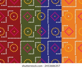 Geometrical Chunri Bandhani colorful design allover seamless repeat pattern