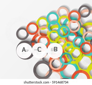 Geometrical circles on white with shadows. Abstract background