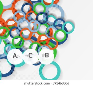 Geometrical circles on white with shadows. Abstract background