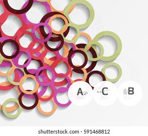 Geometrical circles on white with shadows. Abstract background