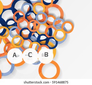 Geometrical circles on white with shadows. Abstract background