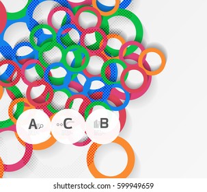 Geometrical circles on white with shadows. Abstract background