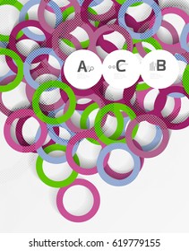 Geometrical circles on white with shadows. Abstract background