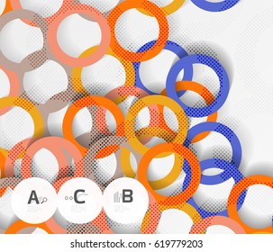 Geometrical circles on white with shadows. Abstract background