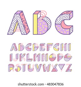 Geometrical color outline latin font, graphical decorative type.