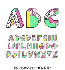 Geometrical color outline latin font, graphical decorative type