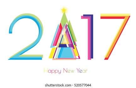 Geometrical colored numbers 2017 year. Vector New Year greeting card, banner, template.