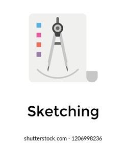 Geometrical compass over paper sheet denoting icon for sketching 