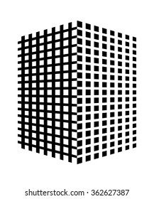 Geometrical concept - abstract design of cube / box shape web icon. 3d square texture block, black and white sides, interesting simple style. vector art image illustration isolated on background eps10