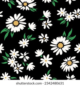 geometrical daisy pattern flower design on black background