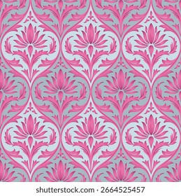 geometrical damask seamless vector pattern on grey background