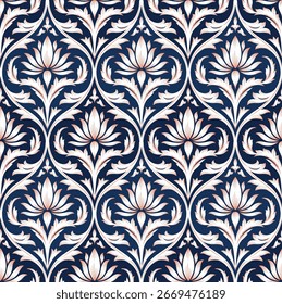 geometrical damask seamless vector pattern on navy background