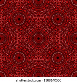 Geometrical dark red seamless bohemian floral pattern design - abstract vector background