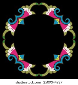 Geometrical decorative frame. Old Russian folk style. Merry ethnic background.