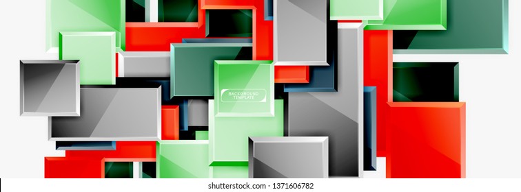 Geometrical design squares abstract banner, glossy shiny effects. Vector geometric minimal template