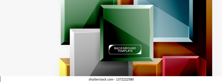 Geometrical design squares abstract banner, glossy shiny effects. Vector geometric minimal template