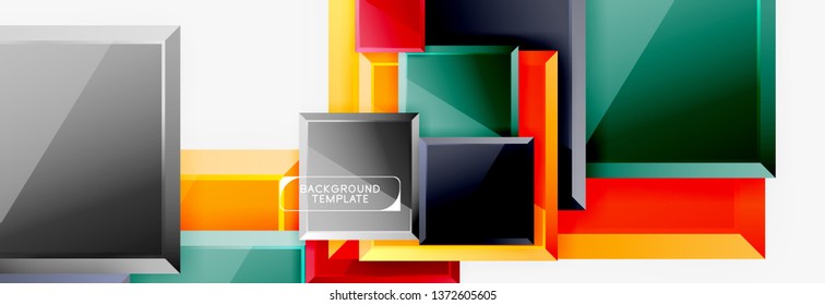 Geometrical design squares abstract banner, glossy shiny effects. Vector geometric minimal template