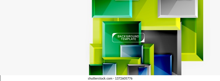 Geometrical design squares abstract banner, glossy shiny effects. Vector geometric minimal template