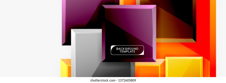 Geometrical design squares abstract banner, glossy shiny effects. Vector geometric minimal template
