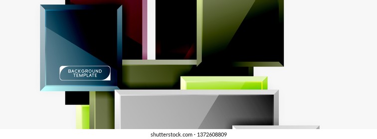 Geometrical design squares abstract banner, glossy shiny effects. Vector geometric minimal template