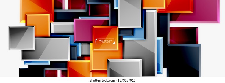 Geometrical design squares abstract banner, glossy shiny effects. Vector geometric minimal template