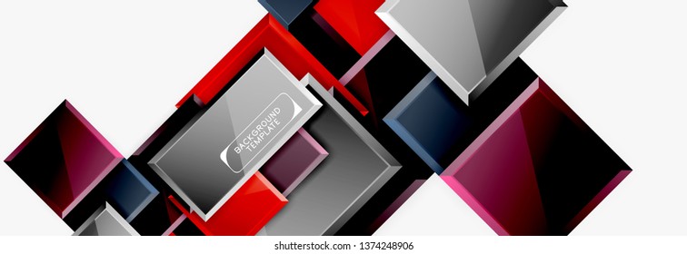 Geometrical design squares abstract banner, glossy shiny effects. Vector geometric minimal template