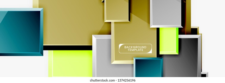 Geometrical design squares abstract banner, glossy shiny effects. Vector geometric minimal template