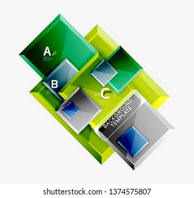 Geometrical design squares abstract banner, glossy shiny effects. Vector geometric minimal template