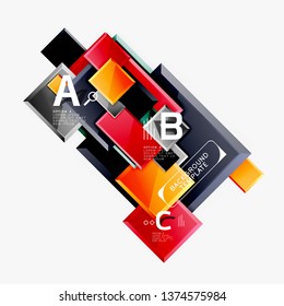 Geometrical design squares abstract banner, glossy shiny effects. Vector geometric minimal template