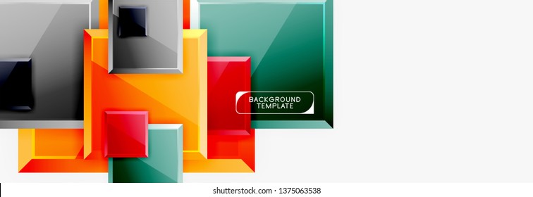 Geometrical design squares abstract banner, glossy shiny effects. Vector geometric minimal template