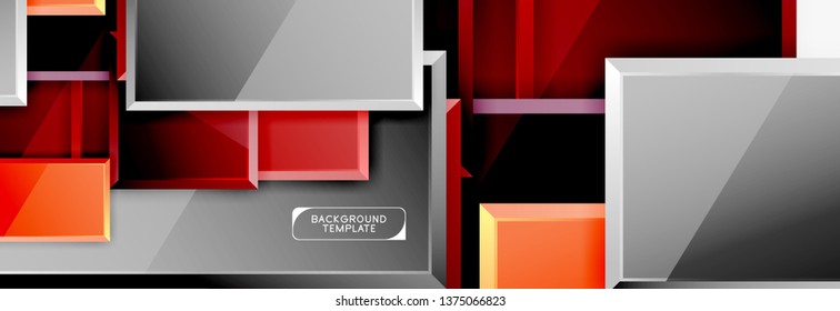 Geometrical design squares abstract banner, glossy shiny effects. Vector geometric minimal template
