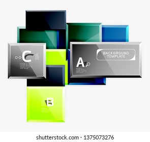 Geometrical design squares abstract banner, glossy shiny effects. Vector geometric minimal template