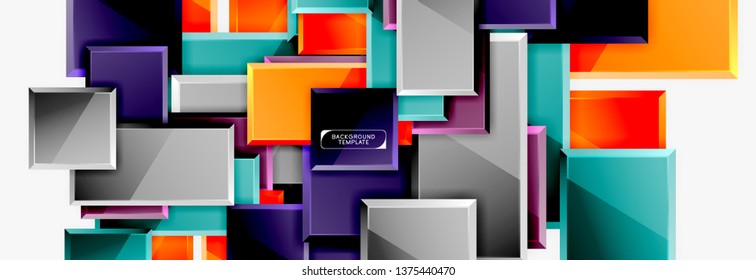 Geometrical design squares abstract banner, glossy shiny effects. Vector geometric minimal template