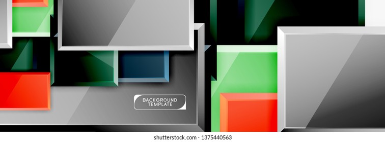 Geometrical design squares abstract banner, glossy shiny effects. Vector geometric minimal template