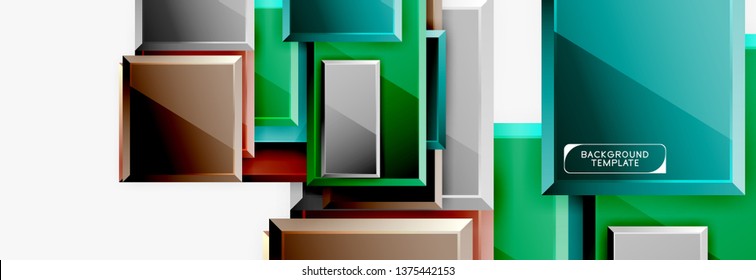 Geometrical design squares abstract banner, glossy shiny effects. Vector geometric minimal template