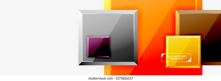 Geometrical design squares abstract banner, glossy shiny effects. Vector geometric minimal template