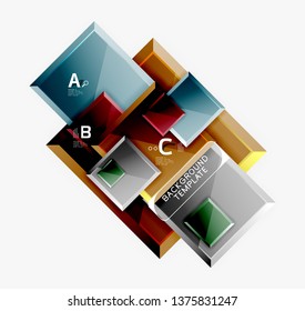 Geometrical design squares abstract banner, glossy shiny effects. Vector geometric minimal template