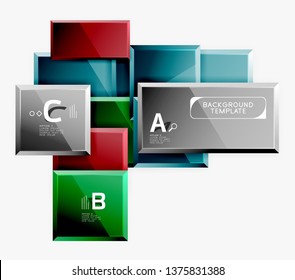 Geometrical design squares abstract banner, glossy shiny effects. Vector geometric minimal template
