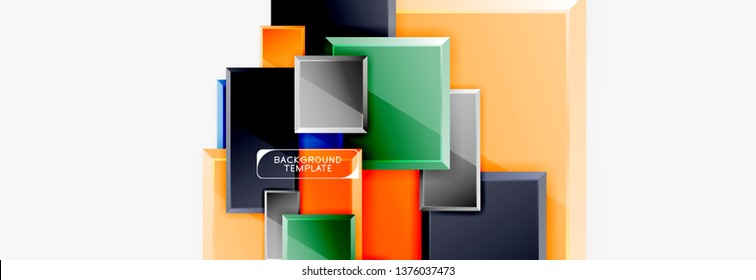 Geometrical design squares abstract banner, glossy shiny effects. Vector geometric minimal template