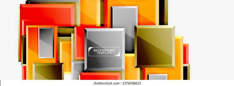 Geometrical design squares abstract banner, glossy shiny effects. Vector geometric minimal template