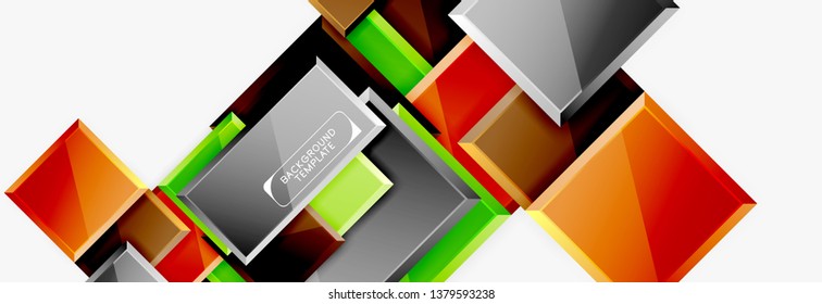 Geometrical design squares abstract banner, glossy shiny effects. Vector geometric minimal template