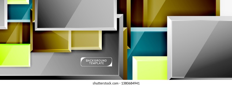 Geometrical design squares abstract banner, glossy shiny effects. Vector geometric minimal template