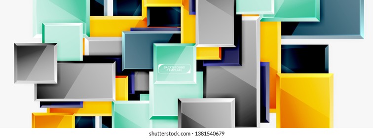Geometrical design squares abstract banner, glossy shiny effects. Vector geometric minimal template